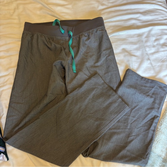 Figs Women's Gray Straight Leg Pants with Teal Accent - Picture 1 of 5
